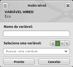 Janela do Wired Eco com o campo Nome da variável vazio, os ícones dos alvos e a lista Buscar uma variável.