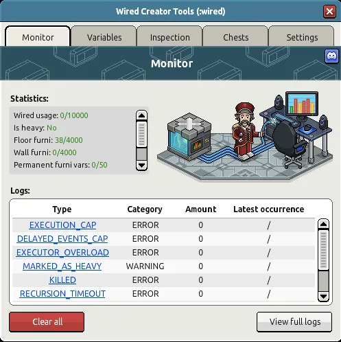 Janela Wired Creator Tools, acessada pelo comando , com as Ferramentas do Criador