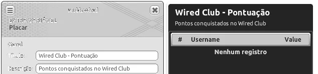 Campos Título e Descrição preenchidos com Wired Club - Pontuação e Pontos conquistados no Wired Club, exibidos no topo do placar.
