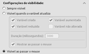 Configurações da Barra de Progresso com a opção Visível ao passar o mouse selecionada