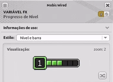 Janela de configuração da Variável FX Progresso de Nível mostrando a prévia dos dois estilos
