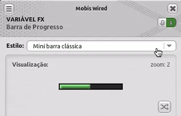 Janela de configuração da Variável FX Barra de Progresso mostrando a prévia dos estilos