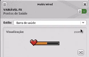 Janela de configuração da Variável FX Pontos de Saúde mostrando a prévia do estilo Barra de Saúde
