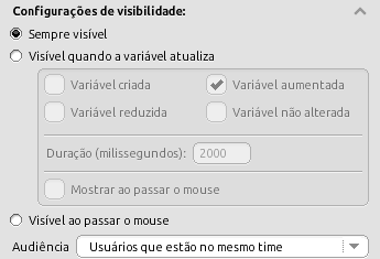 Configurações de audiência da Barra de Progresso com a opção Usuários que estão no mesmo time selecionada