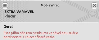 Aviso em vermelho na seção Geral informando que a pilha não possui uma variável de usuário persistente e que o placar ficará vazio.