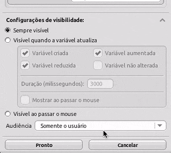 Animação da janela de configuração da Barra de Progresso, incluindo as configurações de visibilidade