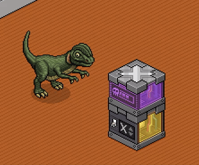Mobi no quarto do Habbo sem barra de saúde visível até que o mouse seja posicionado sobre ele