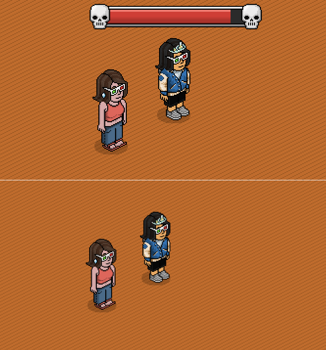 Comparação entre a visão do usuário com a variável, que vê a barra de saúde, e a de outros usuários, que não a veem