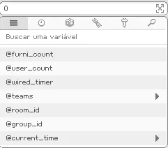 Lista de variáveis internas disponíveis para comparação no filtro: @furni_count, @user_count, @wired_timer, @teams, @room_id, @group_id e @current_time.